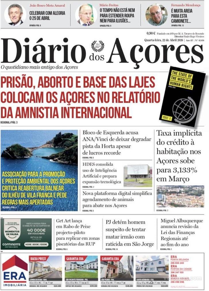 Capa Di�rio dos A�ores - 2026-04-23