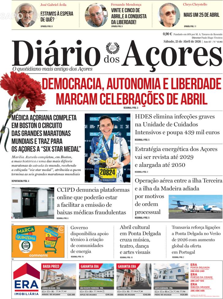Capa Di�rio dos A�ores - 2026-04-25