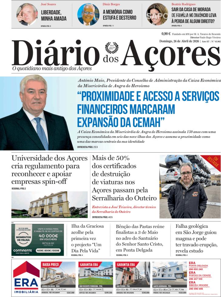 Capa Di�rio dos A�ores - 2026-04-26
