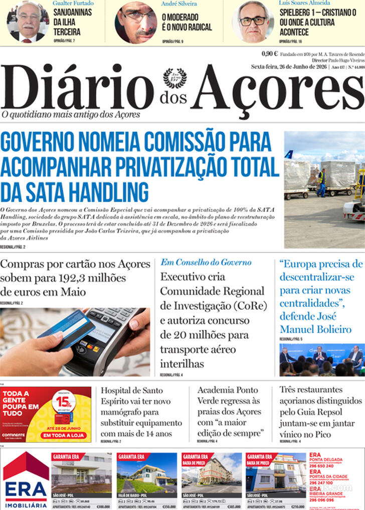 Capa Di�rio dos A�ores - 2026-06-26