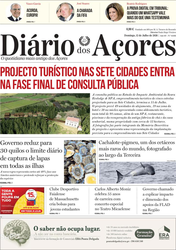 Capa Di�rio dos A�ores - 2026-07-12
