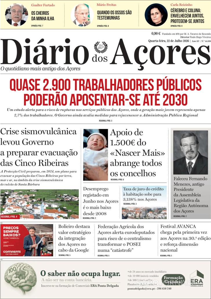 Capa Di�rio dos A�ores - 2026-07-22
