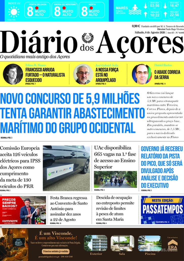 Capa Di�rio dos A�ores - 2026-08-08