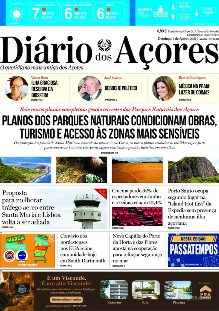 Capa Di�rio dos A�ores - 2026-08-09
