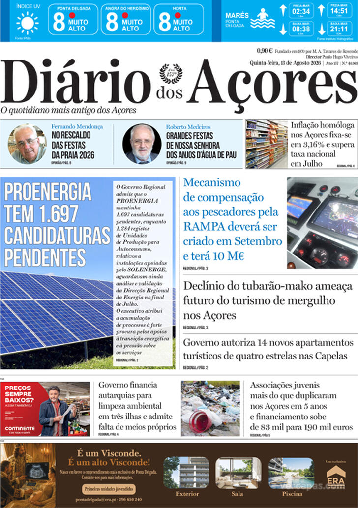 Capa Di�rio dos A�ores - 2026-08-13