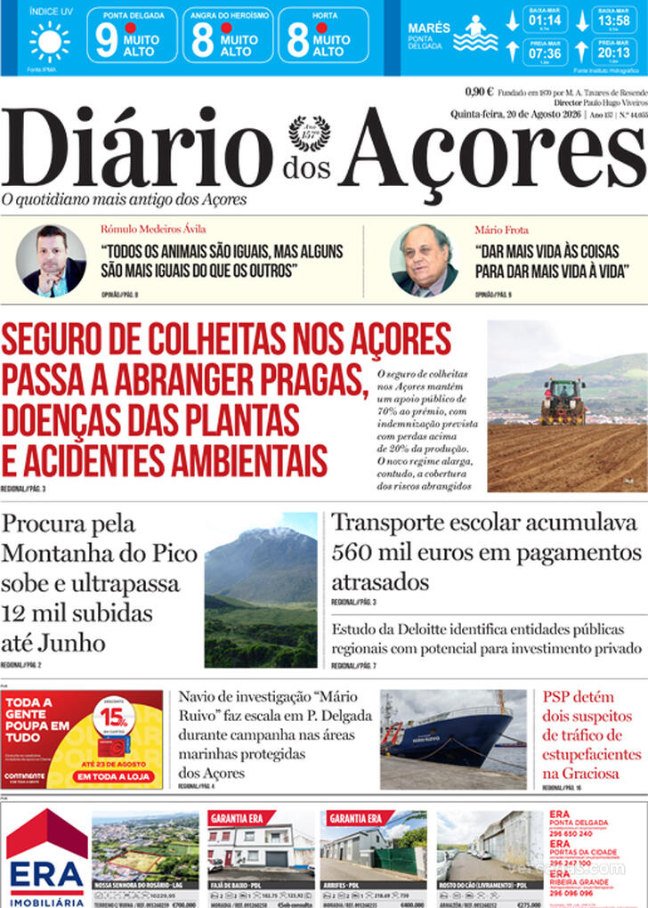 Capa Di�rio dos A�ores - 2026-08-20