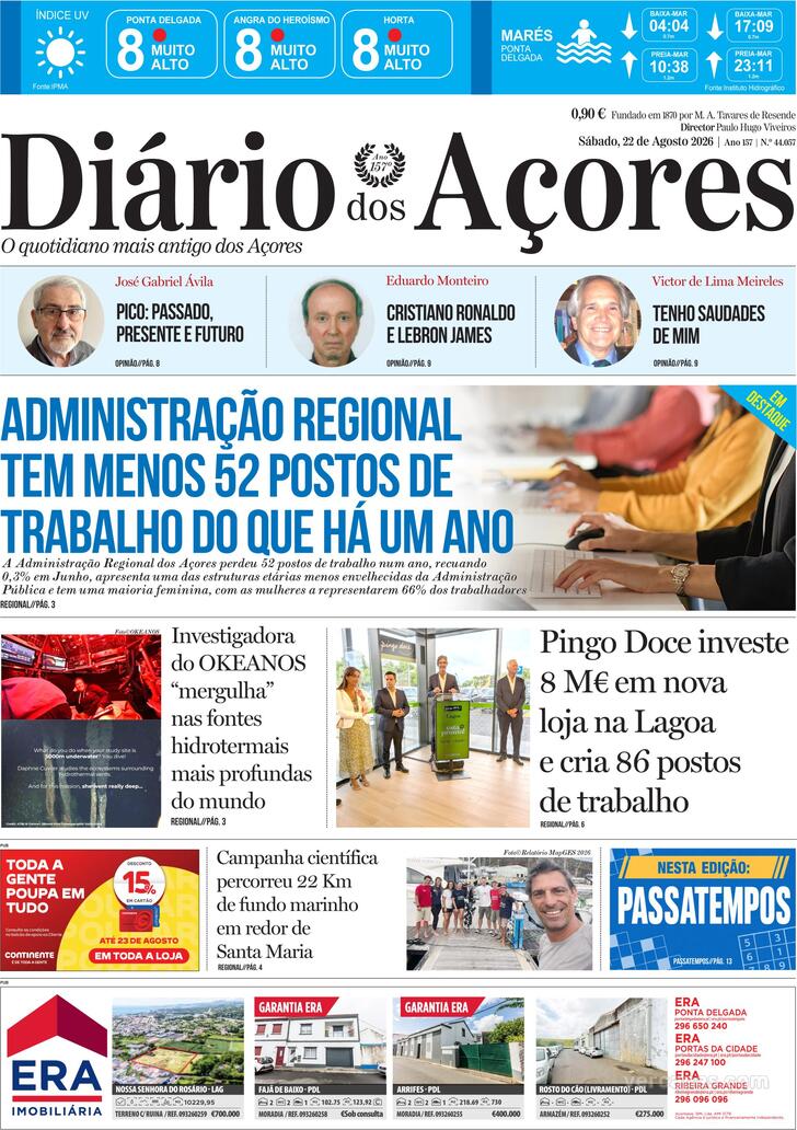 Capa Di�rio dos A�ores - 2026-08-22
