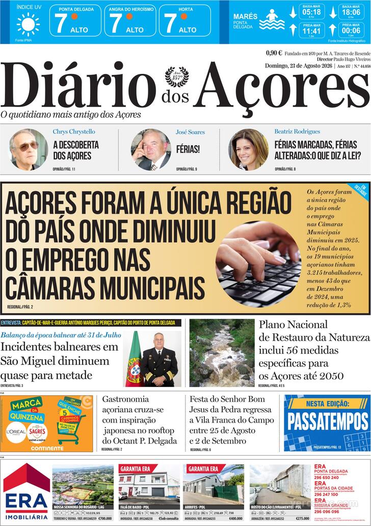 Capa Di�rio dos A�ores - 2026-08-23