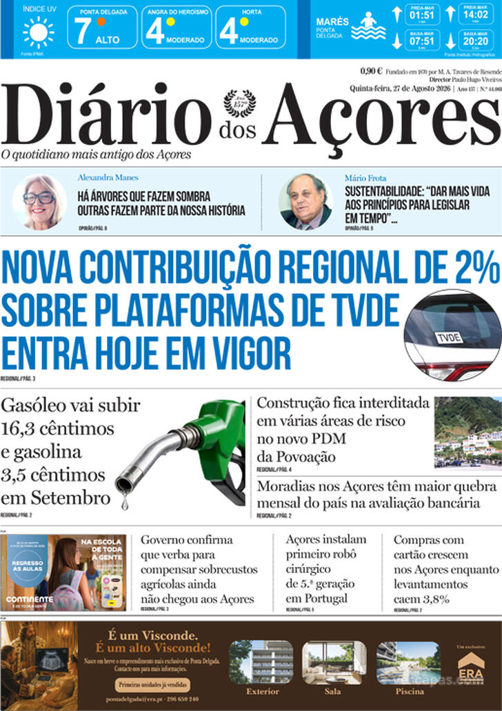 Capa Di�rio dos A�ores - 2026-08-27