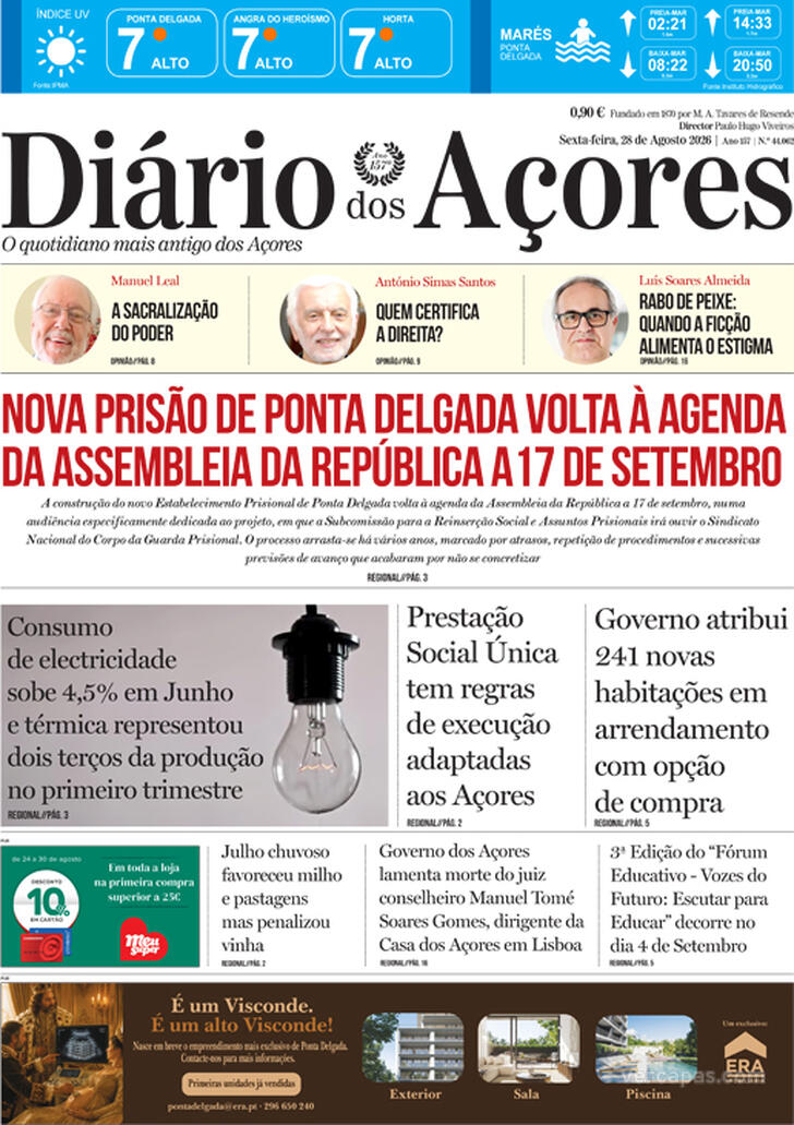 Capa Di�rio dos A�ores - 2026-08-28