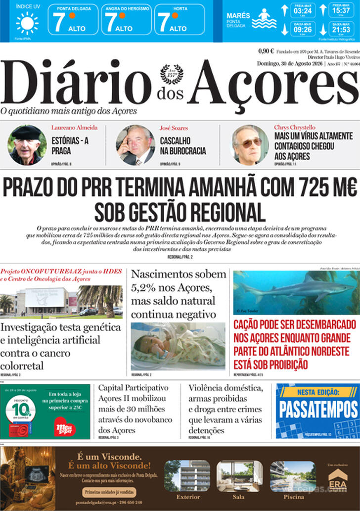 Capa Di�rio dos A�ores - 2026-08-30