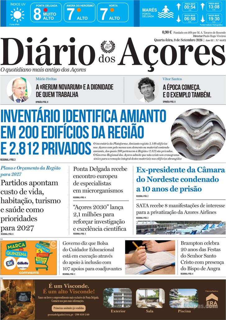 Capa Di�rio dos A�ores - 2026-09-09