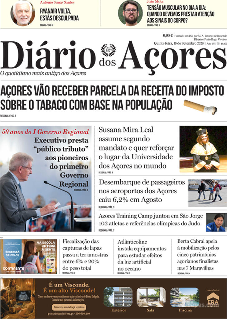 Capa Di�rio dos A�ores - 2026-09-10