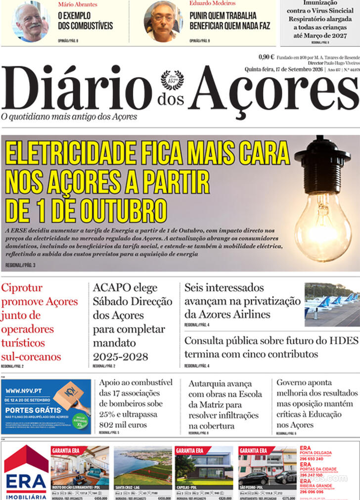 Capa Di�rio dos A�ores - 2026-09-17