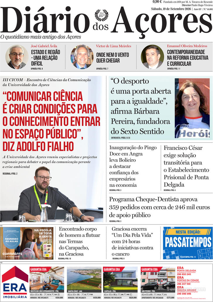 Capa Di�rio dos A�ores - 2026-09-19