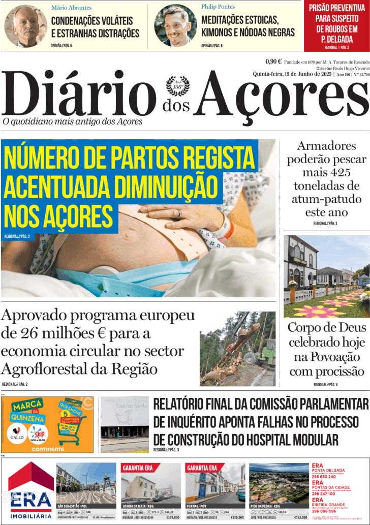 Capa Dirio dos Aores - 2025-06-19