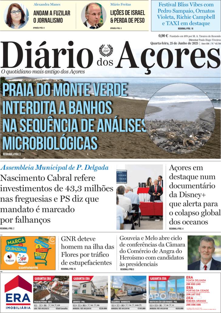 Capa Dirio dos Aores - 2025-06-25