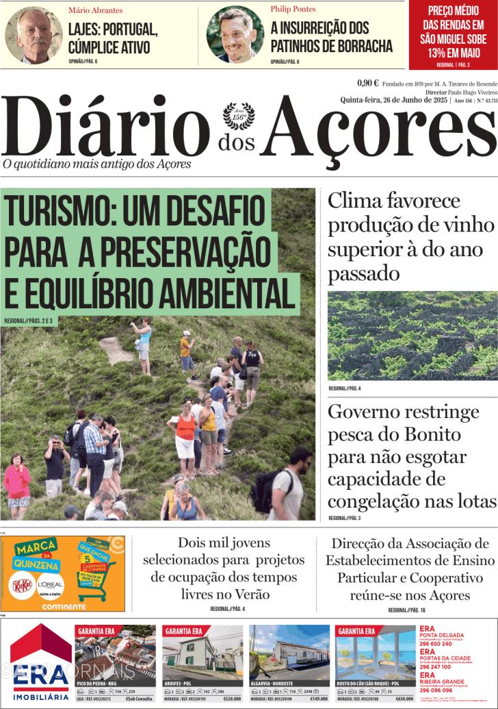 Capa Dirio dos Aores - 2025-06-26