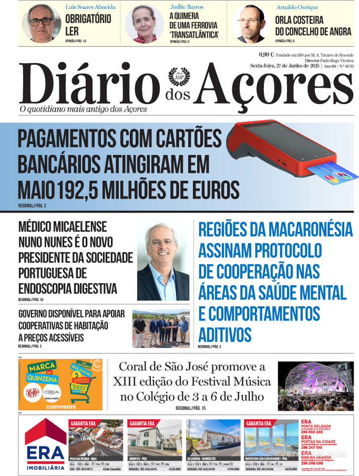 Capa Dirio dos Aores - 2025-06-27