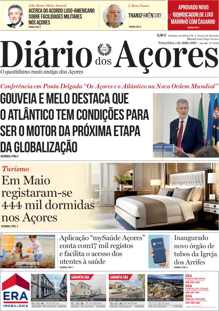 Capa Dirio dos Aores - 2025-07-01