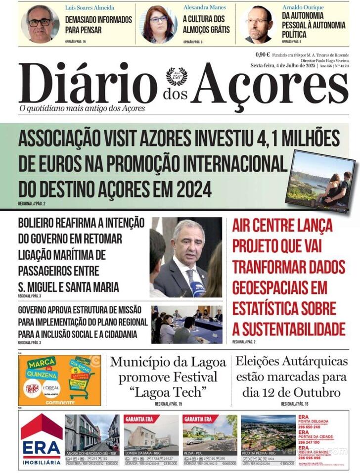 Capa Dirio dos Aores - 2025-07-04