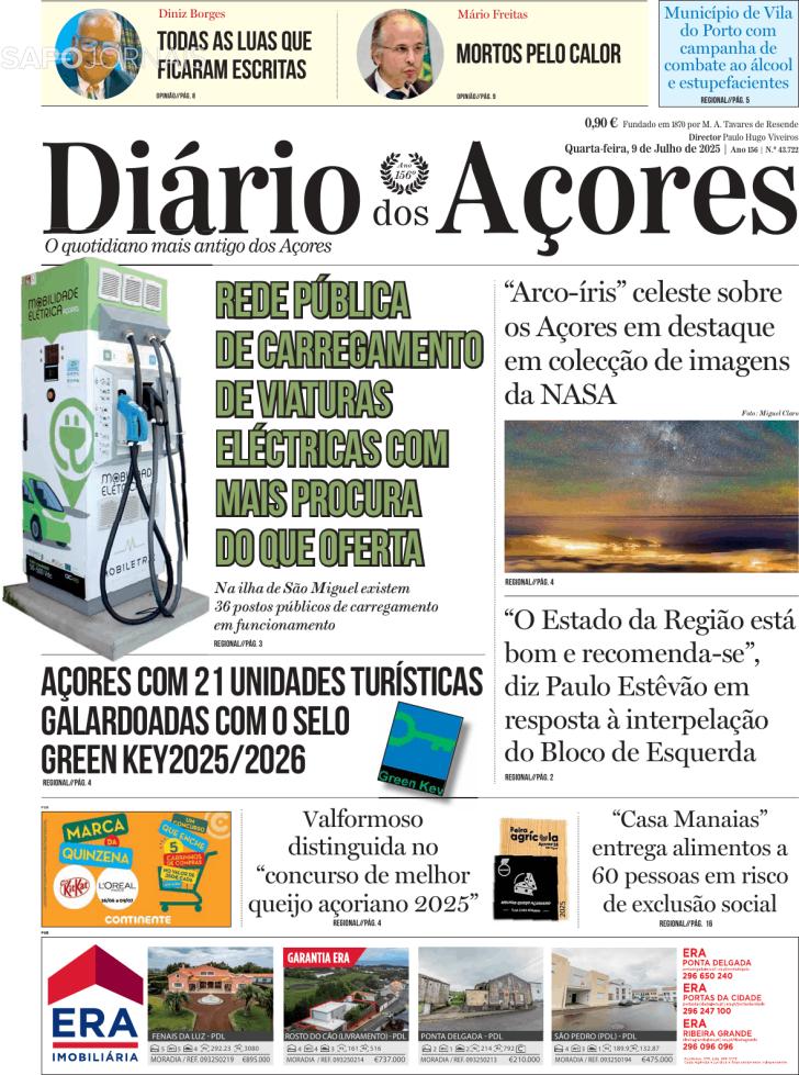 Capa Dirio dos Aores - 2025-07-09