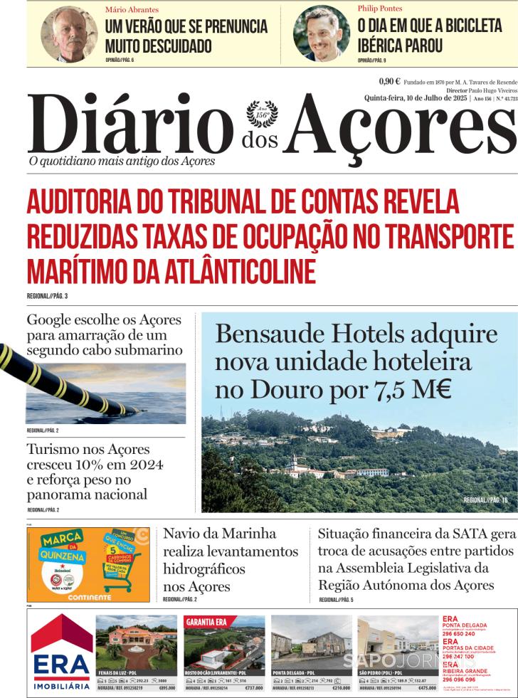 Capa Dirio dos Aores - 2025-07-10