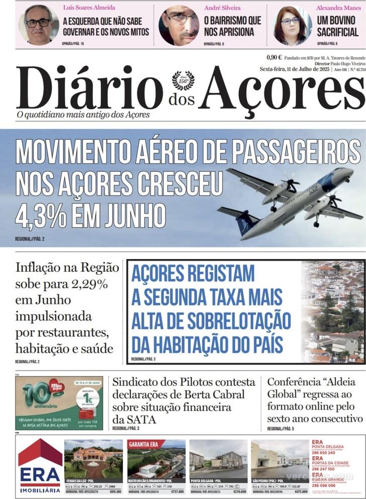 Capa Dirio dos Aores - 2025-07-11
