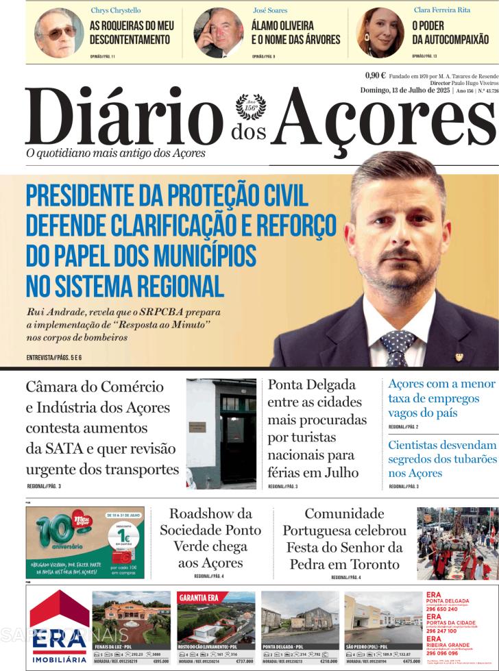 Capa Dirio dos Aores - 2025-07-13