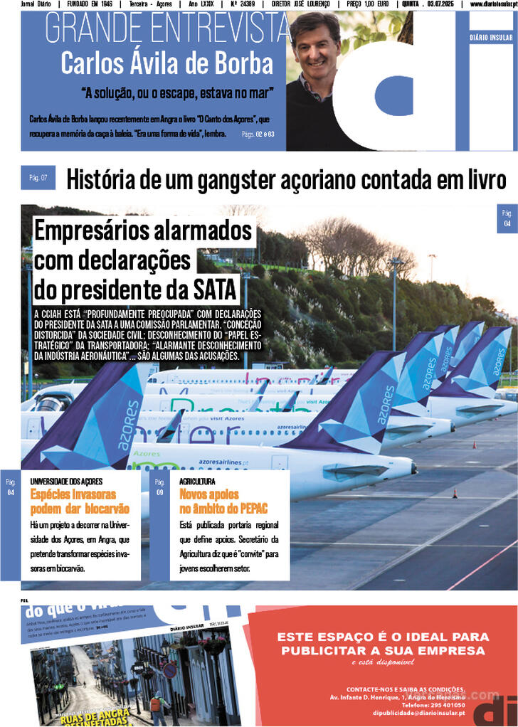 Capa Dirio Insular - 2025-07-03