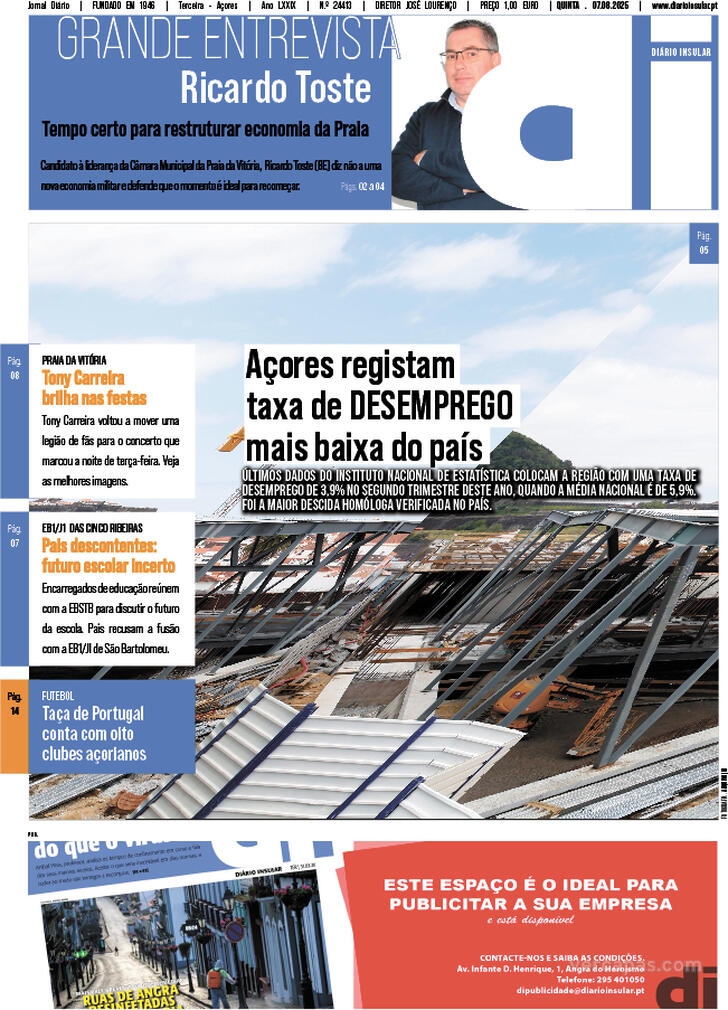 Capa Dirio Insular - 2025-08-07