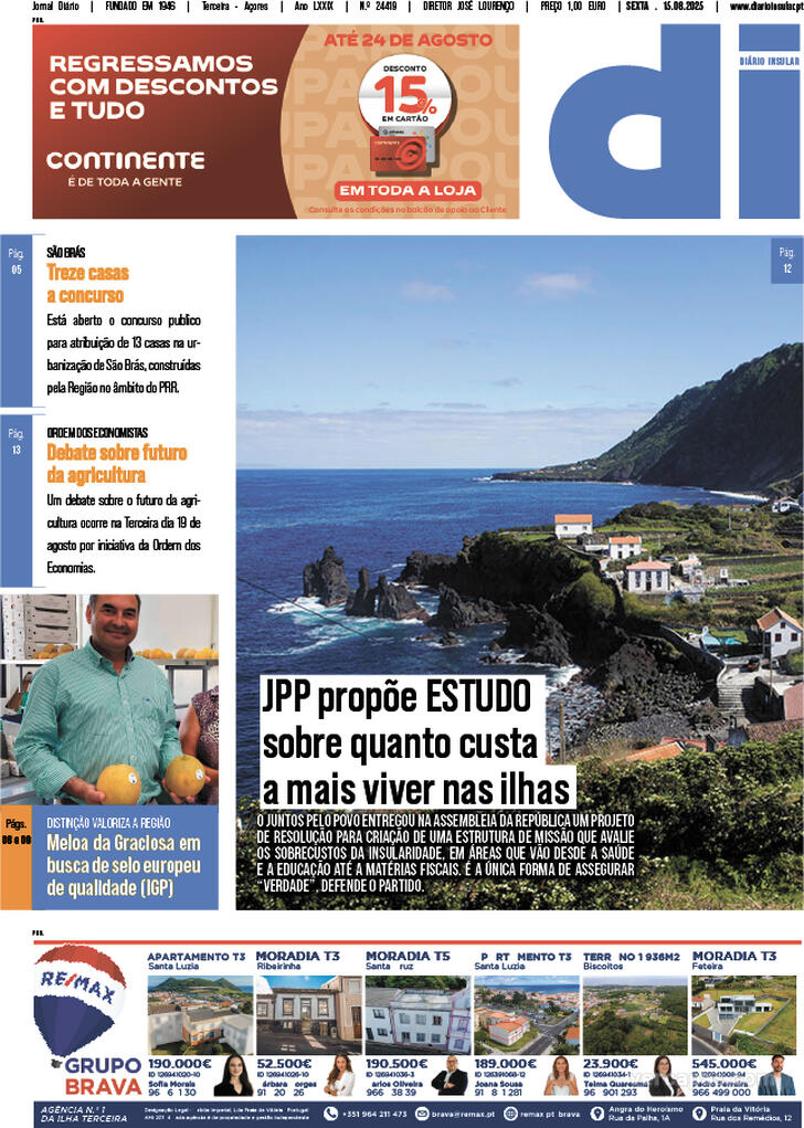 Capa Dirio Insular - 2025-08-15