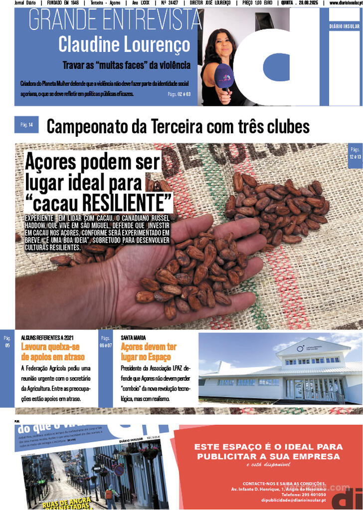 Capa Dirio Insular - 2025-08-28