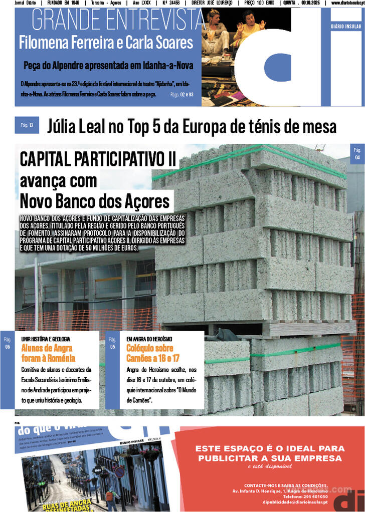 Capa Dirio Insular - 2025-10-09