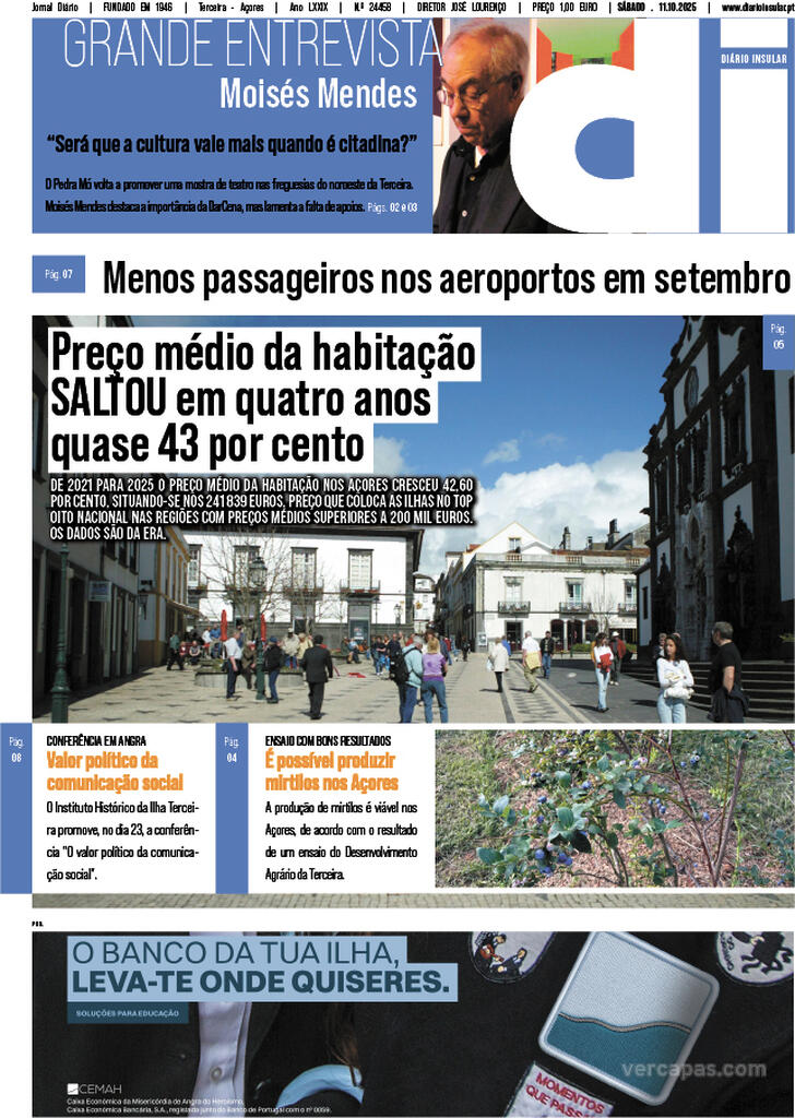 Capa Dirio Insular - 2025-10-11