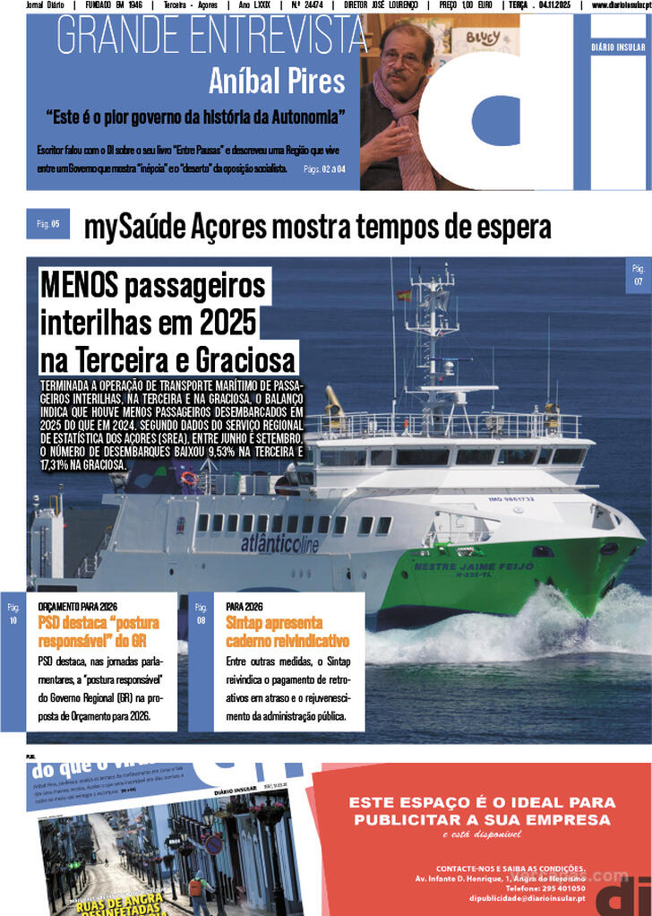 Capa Dirio Insular - 2025-11-04