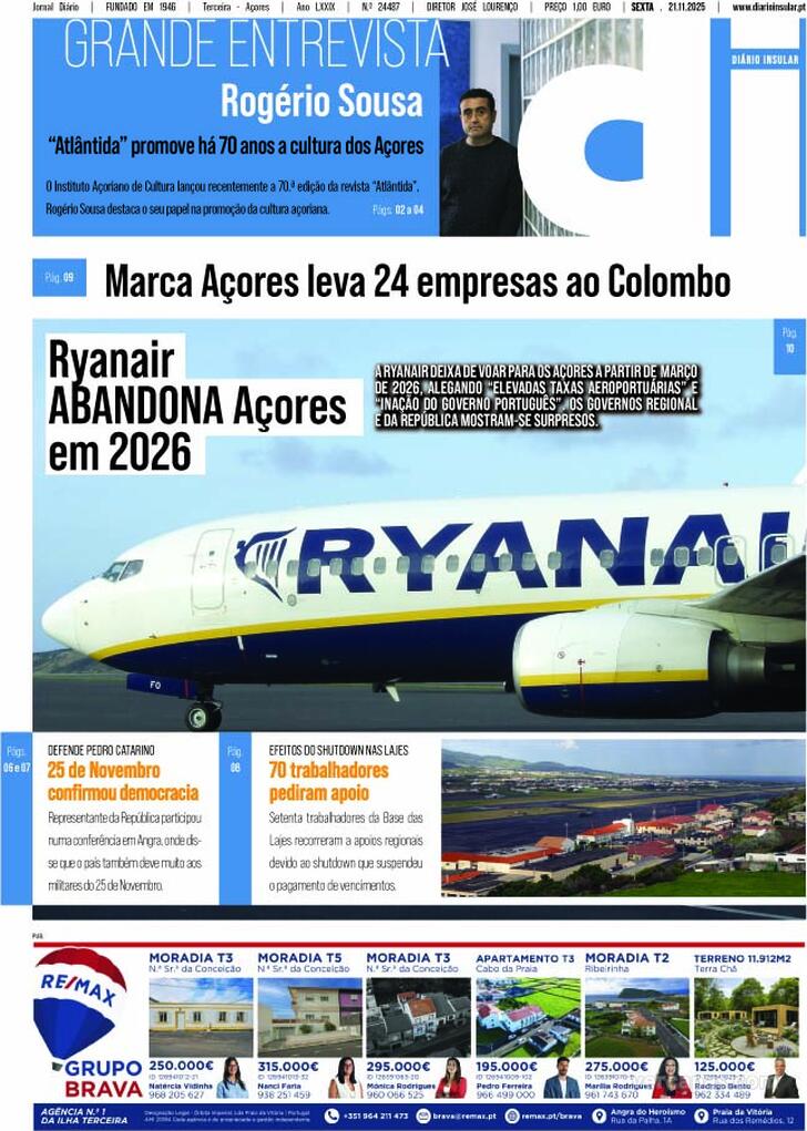 Capa Dirio Insular - 2025-11-21
