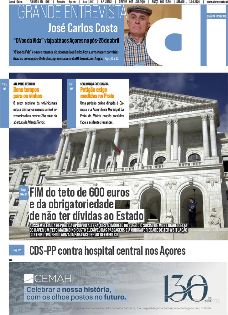 Capa Di�rio Insular - 2026-04-11