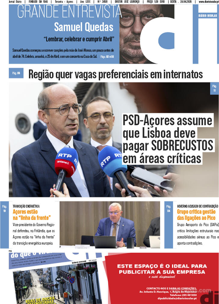 Capa Di�rio Insular - 2026-04-24