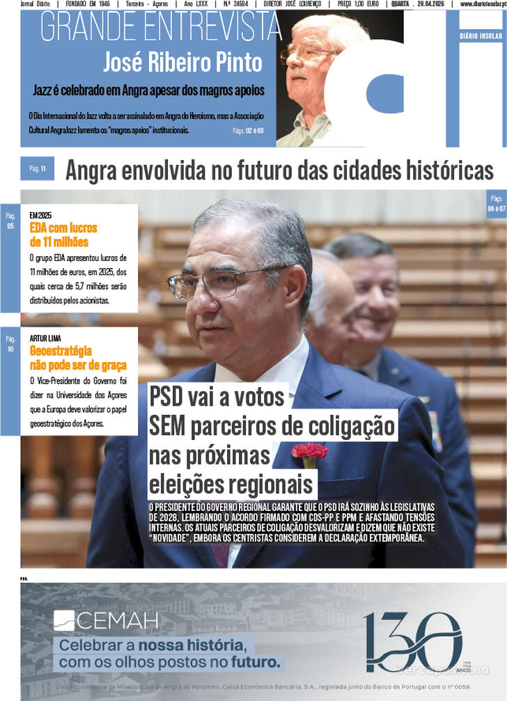 Capa Di�rio Insular - 2026-04-29