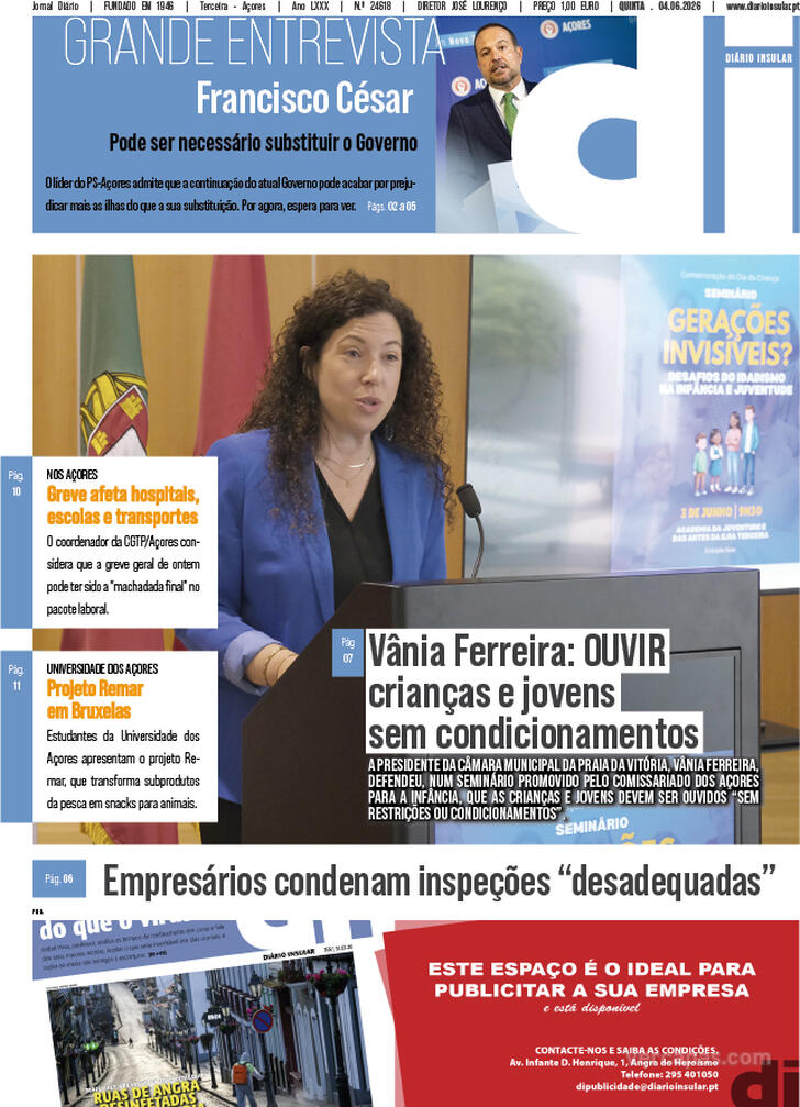Capa Di�rio Insular - 2026-06-04