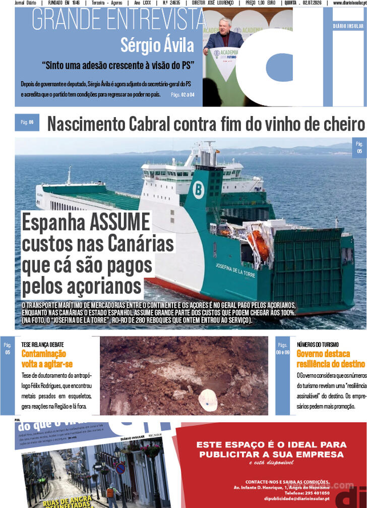 Capa Di�rio Insular - 2026-07-02