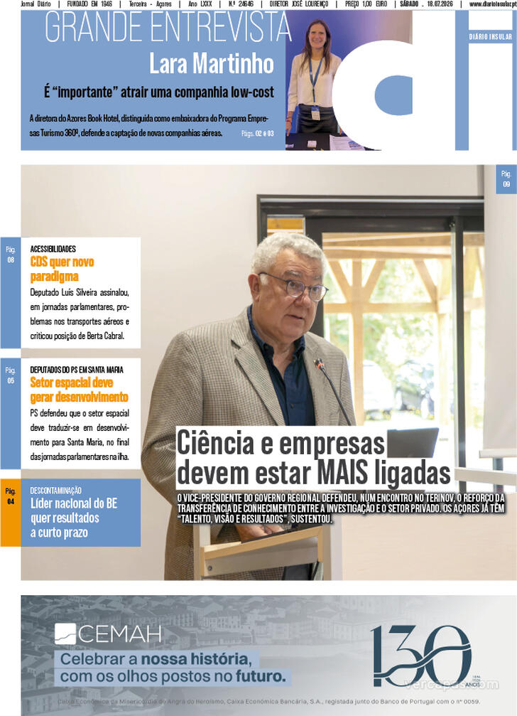 Capa Di�rio Insular - 2026-07-18