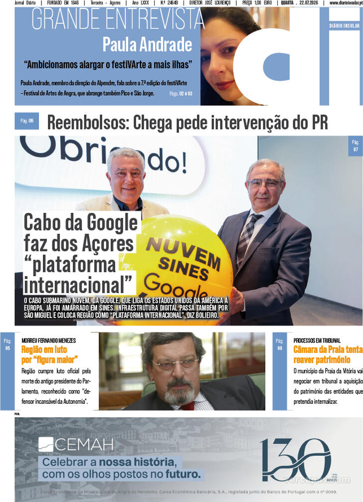 Capa Di�rio Insular - 2026-07-22