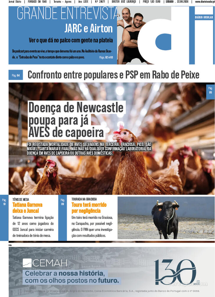 Capa Di�rio Insular - 2026-08-22