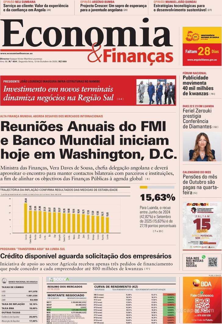 Capa Economia & Finanas - 2025-10-13