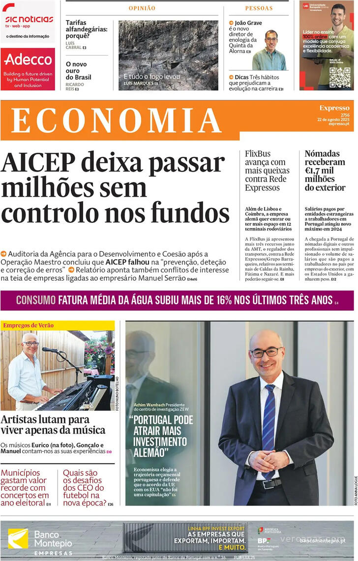 Capa Expresso-Economia - 2025-08-22