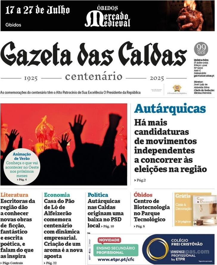 Capa Gazeta das Caldas - 2025-07-17