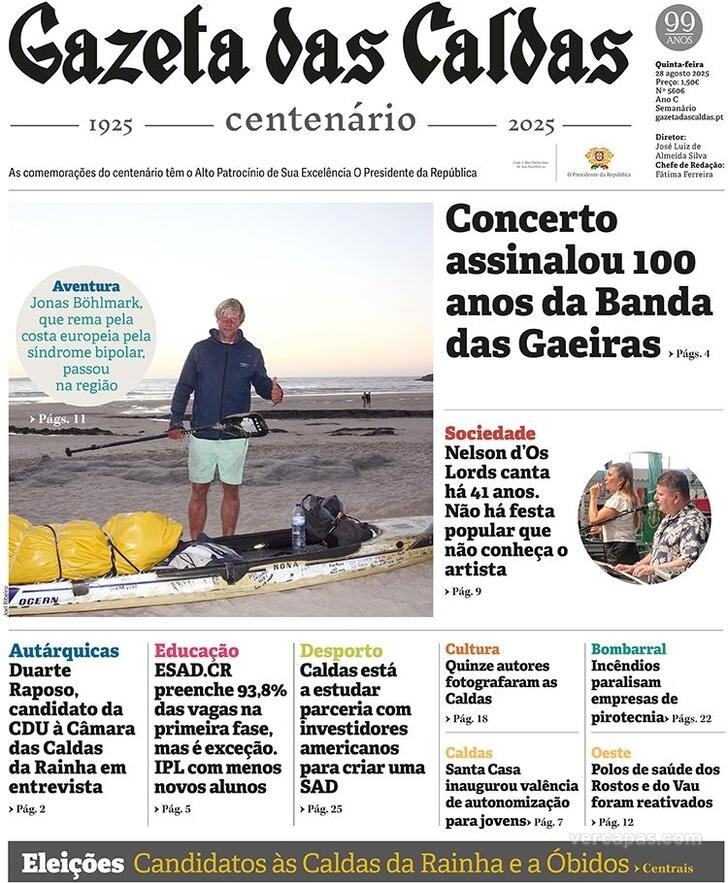 Capa Gazeta das Caldas - 2025-08-28
