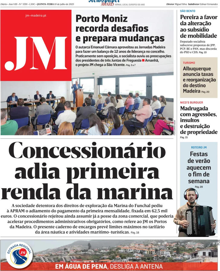 Capa Jornal da Madeira - 2025-07-10